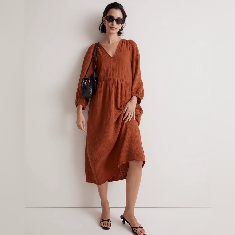 Madewell Lightspun V-Neck Midi Dress Size Medium